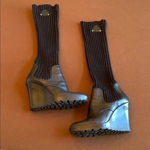 Gucci slouchy sweater/leather wedge boots